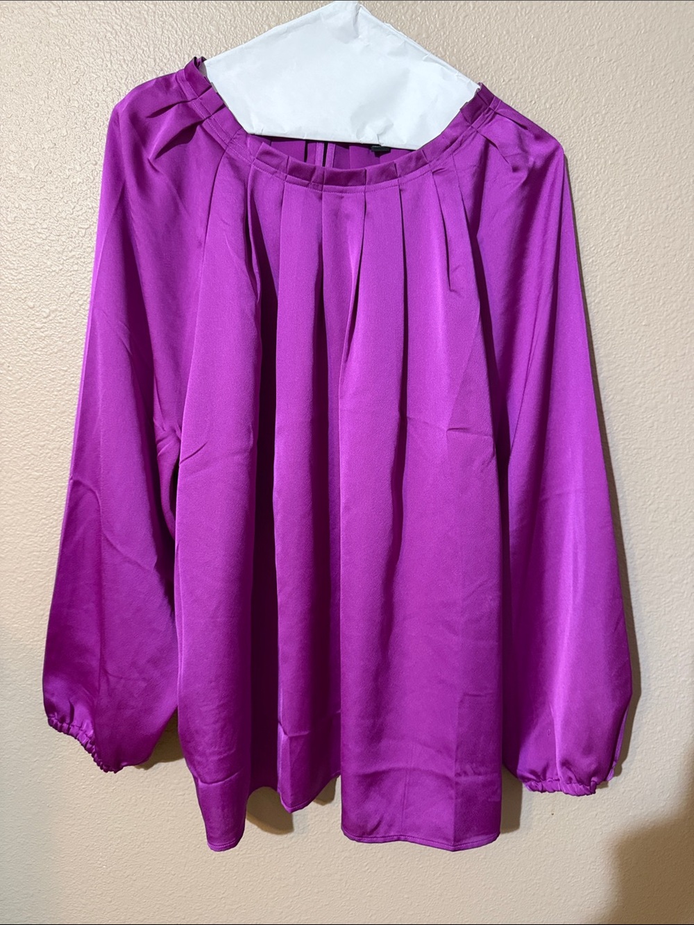Ann Taylor Vibrant Magenta Pleated Yoke Long-Sleeve Blouse